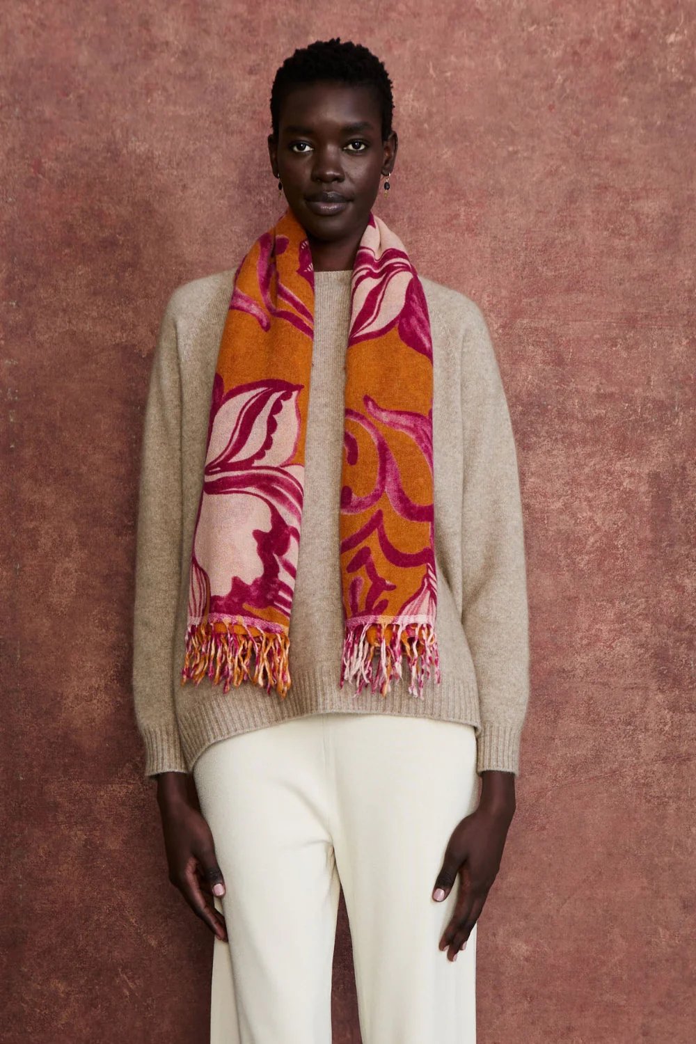 100% Cashmere Scarf Gold Floral - Image 2