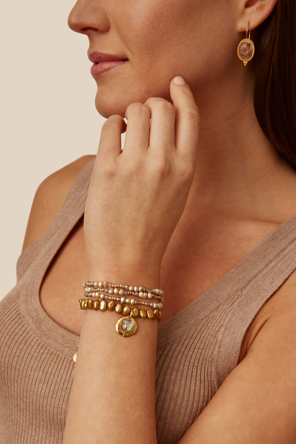 Antica Triple Naked Wrap Bracelet Champagne Pearl - Image 2