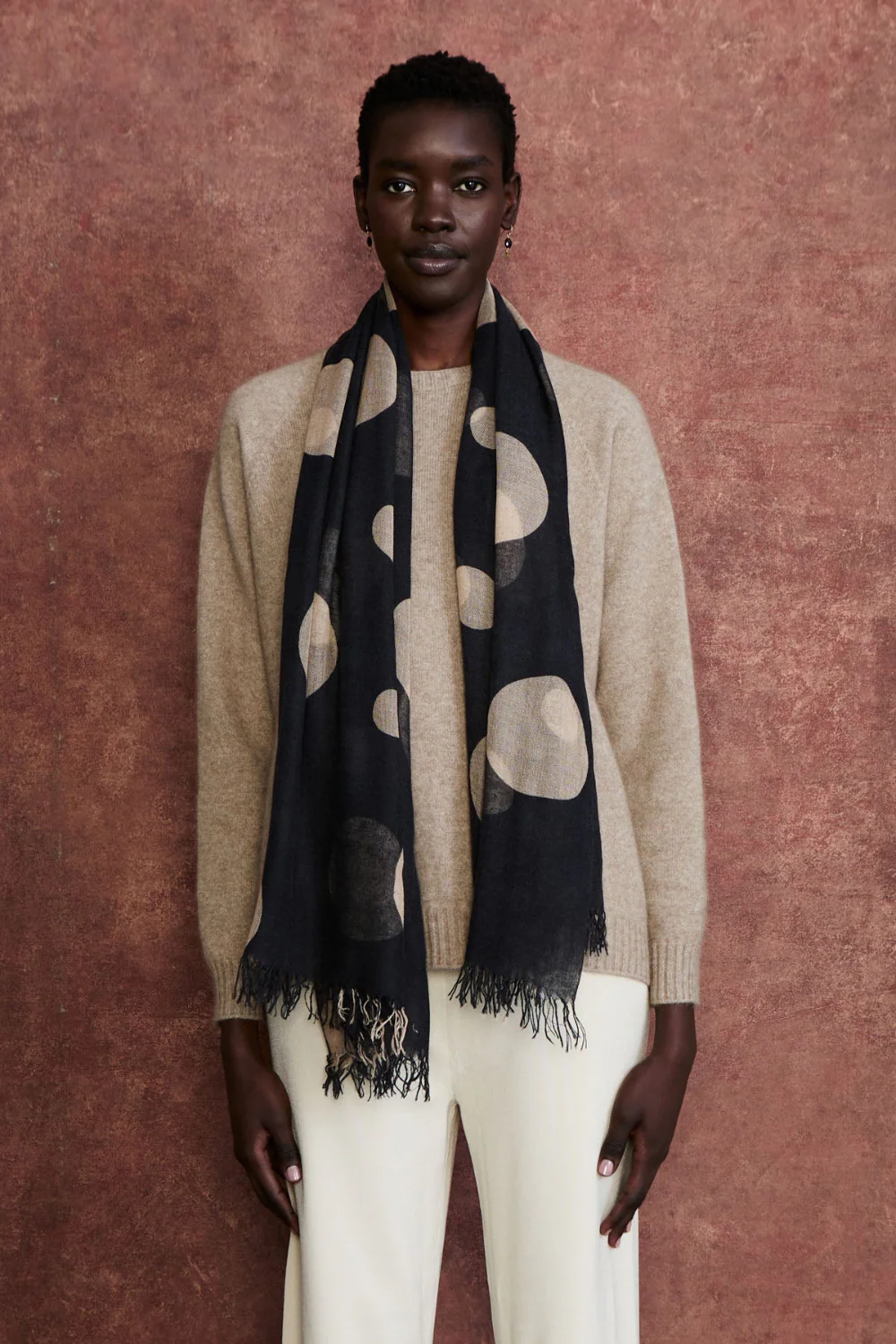 Cashmere and Silk Scarf Black Polka Dot - Image 2