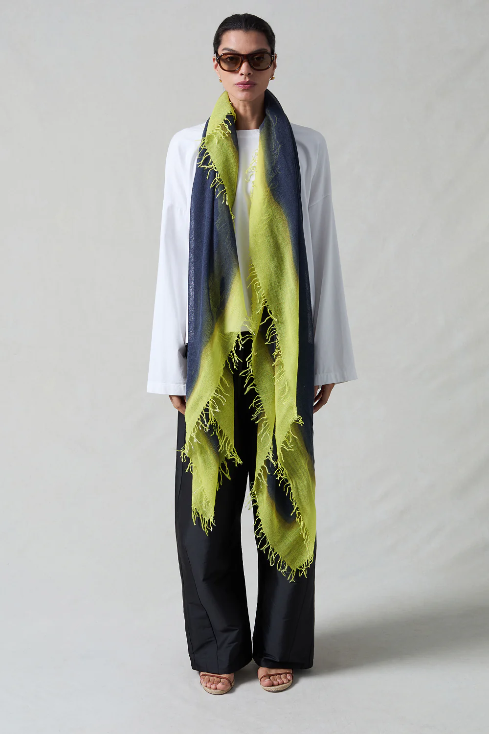 Cashmere and Silk Scarf Midnight Navy Burnout - Image 2