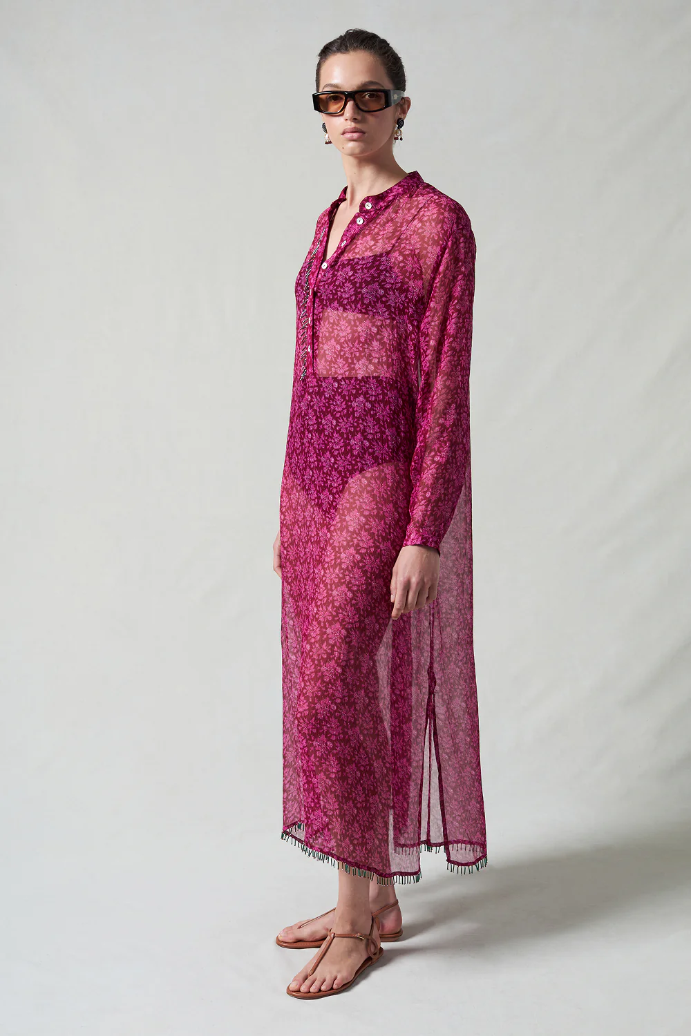 Eloise Beaded Silk Dress Pink - Image 2