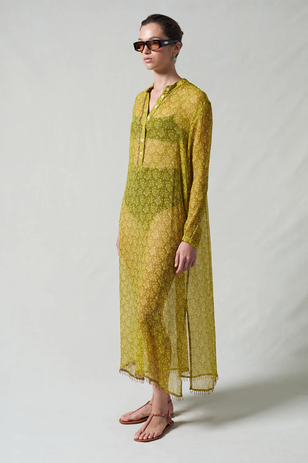 Eloise Beaded Silk Dress Yellow - Image 2
