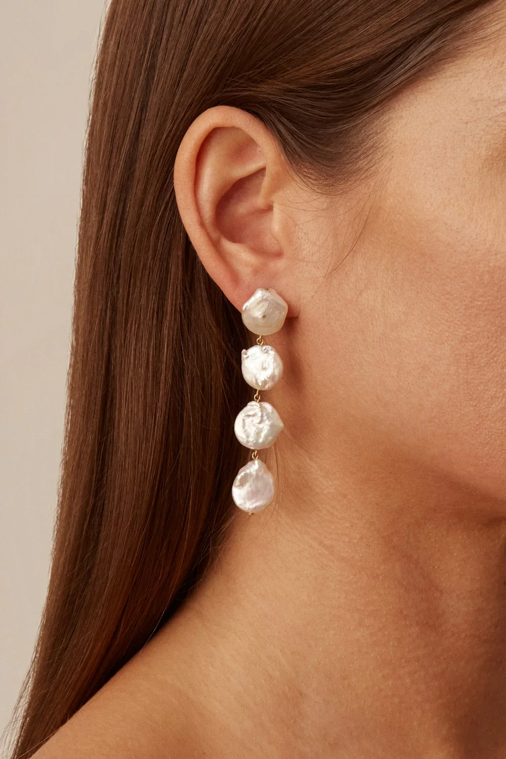 Four Tiered White Keshi Pearl Earrings - Image 2