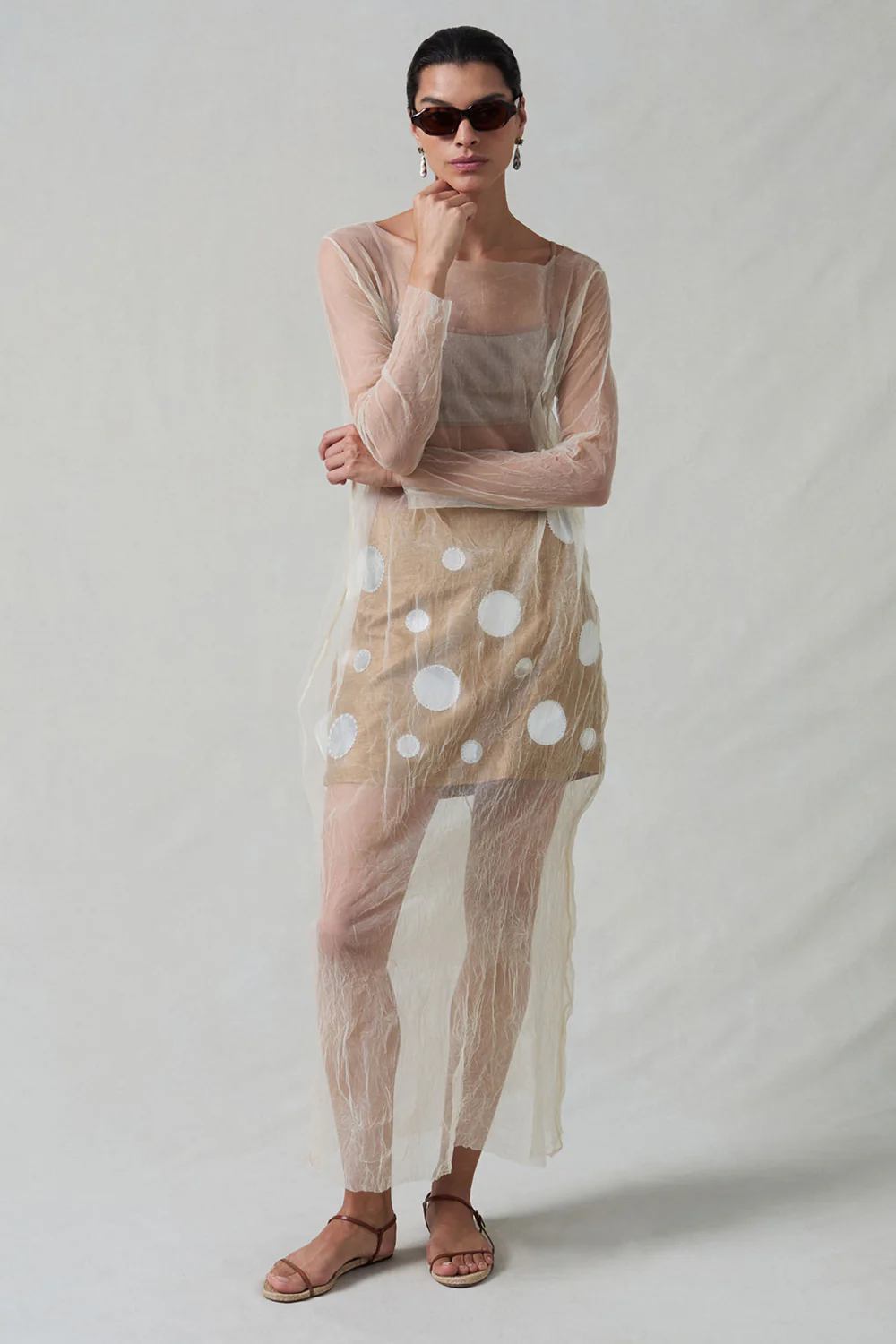 Ghost Crinkle Mesh Overlay Ivory - Image 2