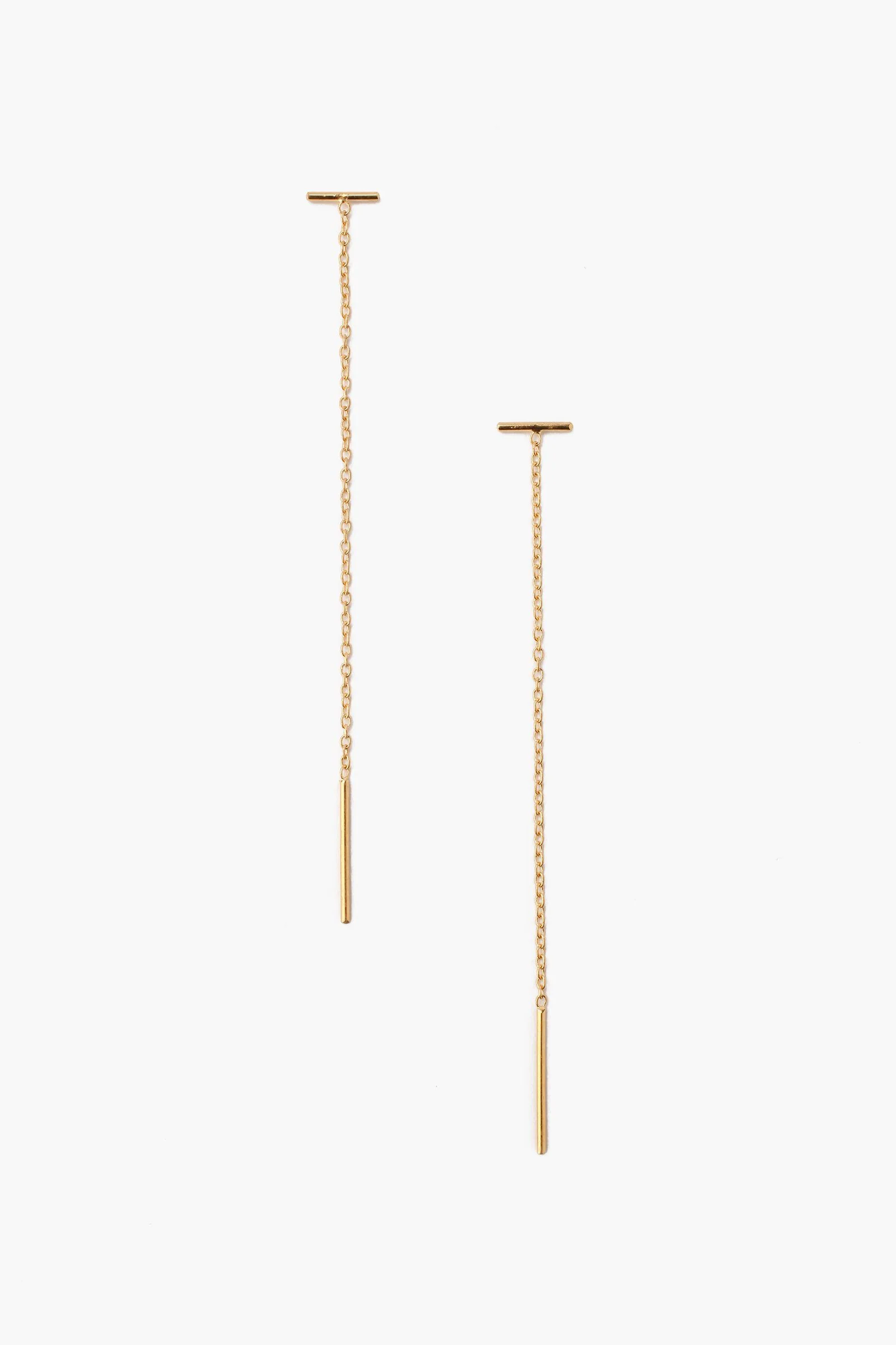 Gold Bar Chain Thread Earrings