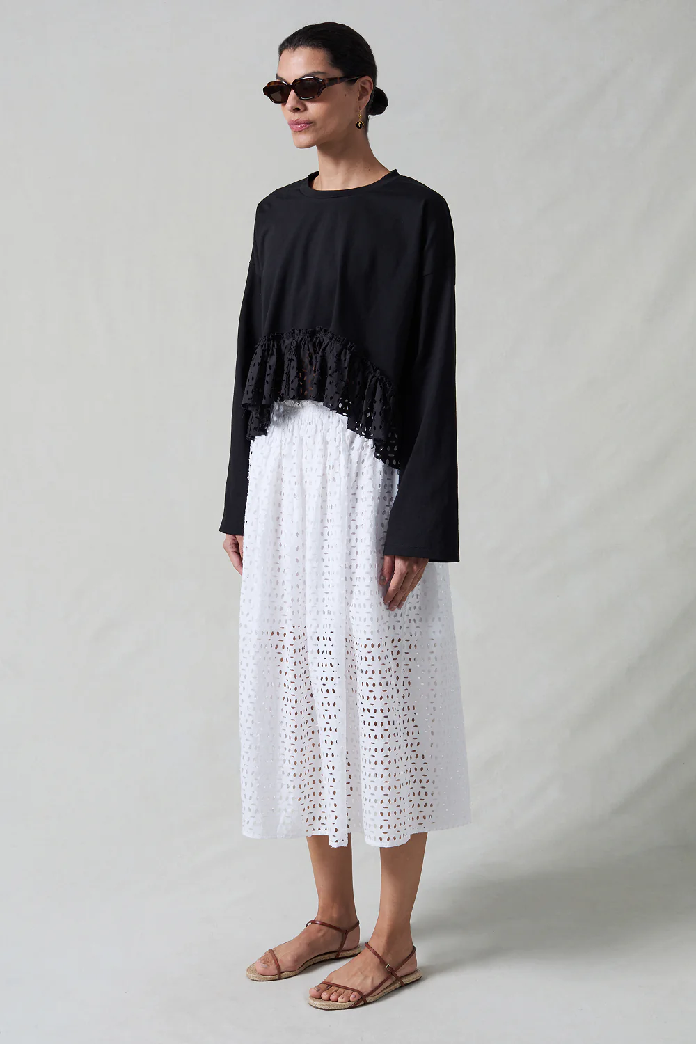 Laser Cut High Low Long Sleeve Tee Black - Image 3