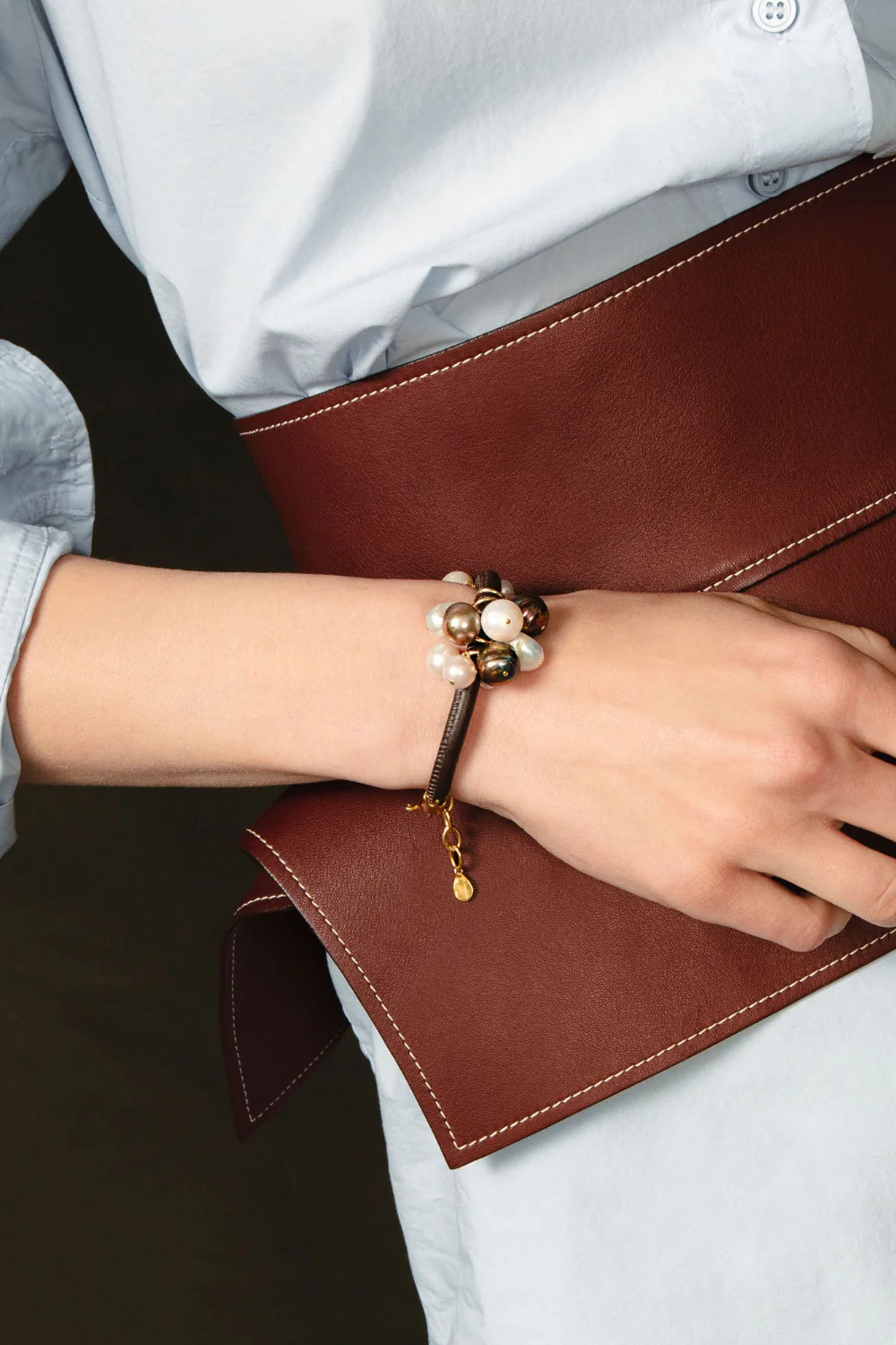Lea Leather Bracelet Pearl - Image 2