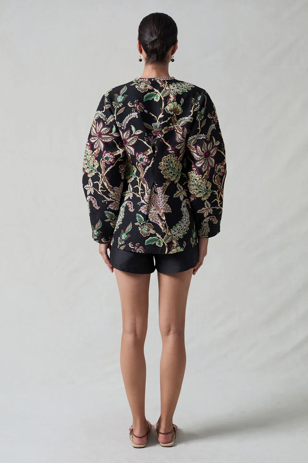 Pinch Waist Cardigan Black Jacquard - Image 4