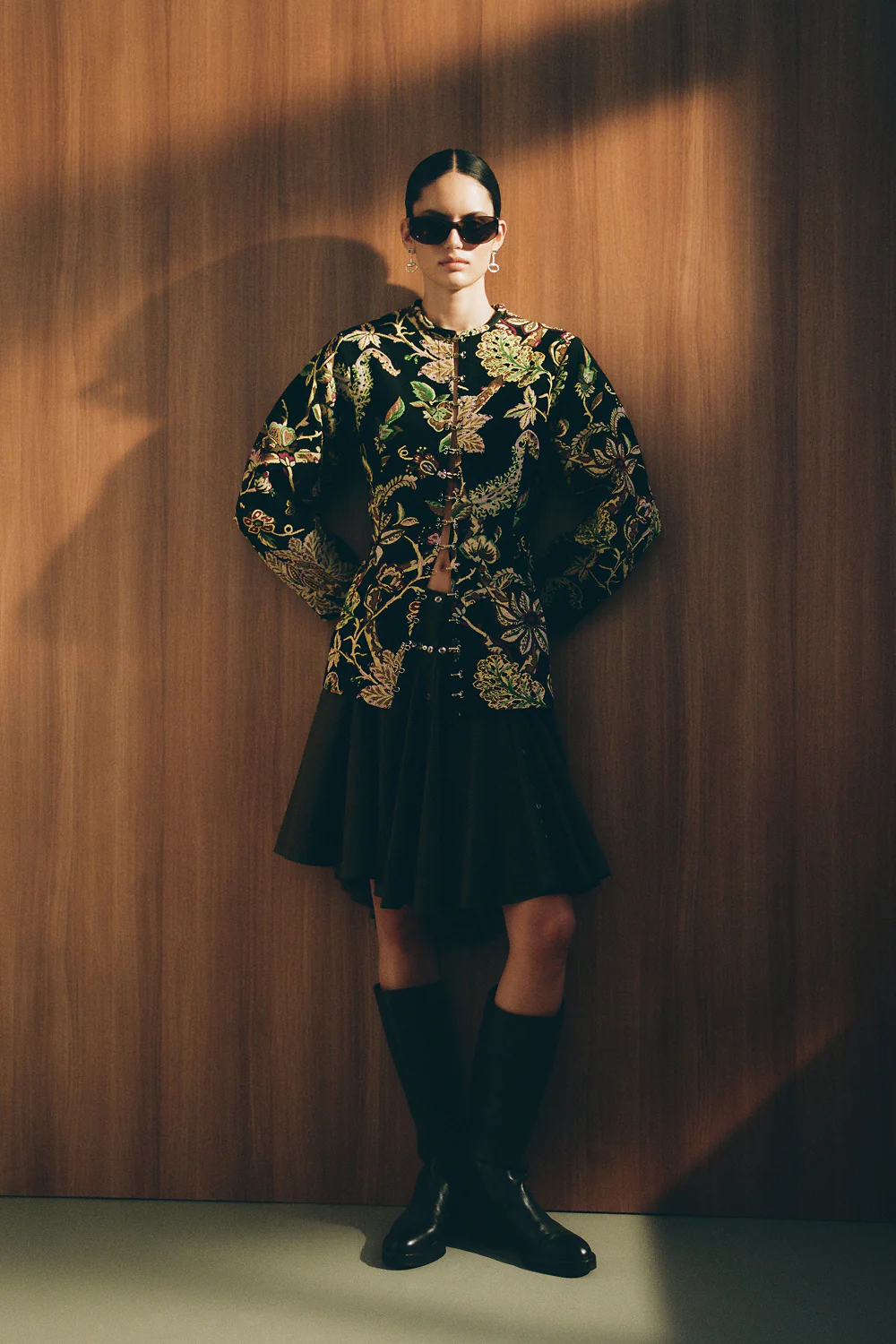 Pinch Waist Cardigan Black Jacquard - Image 5