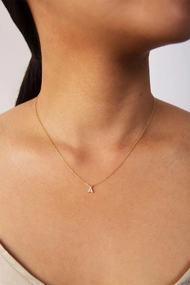 14k Gold and White Diamond Initial Necklace - Image 3