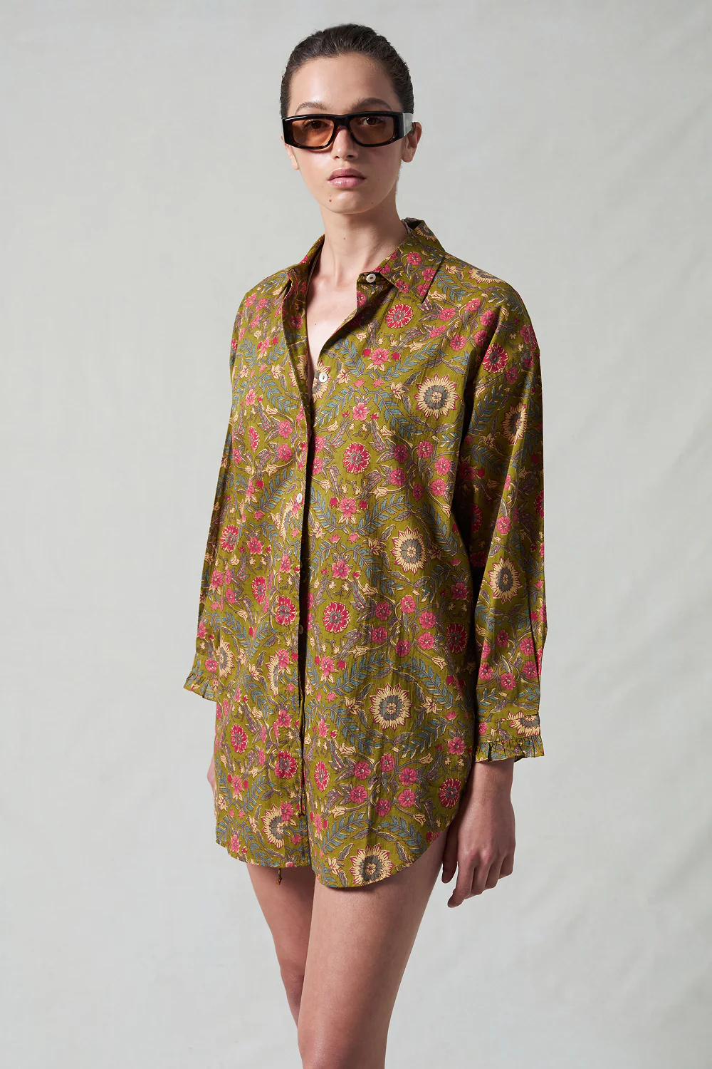 Wildflower Printed Ruffle Short Set Olive Green - Image 2