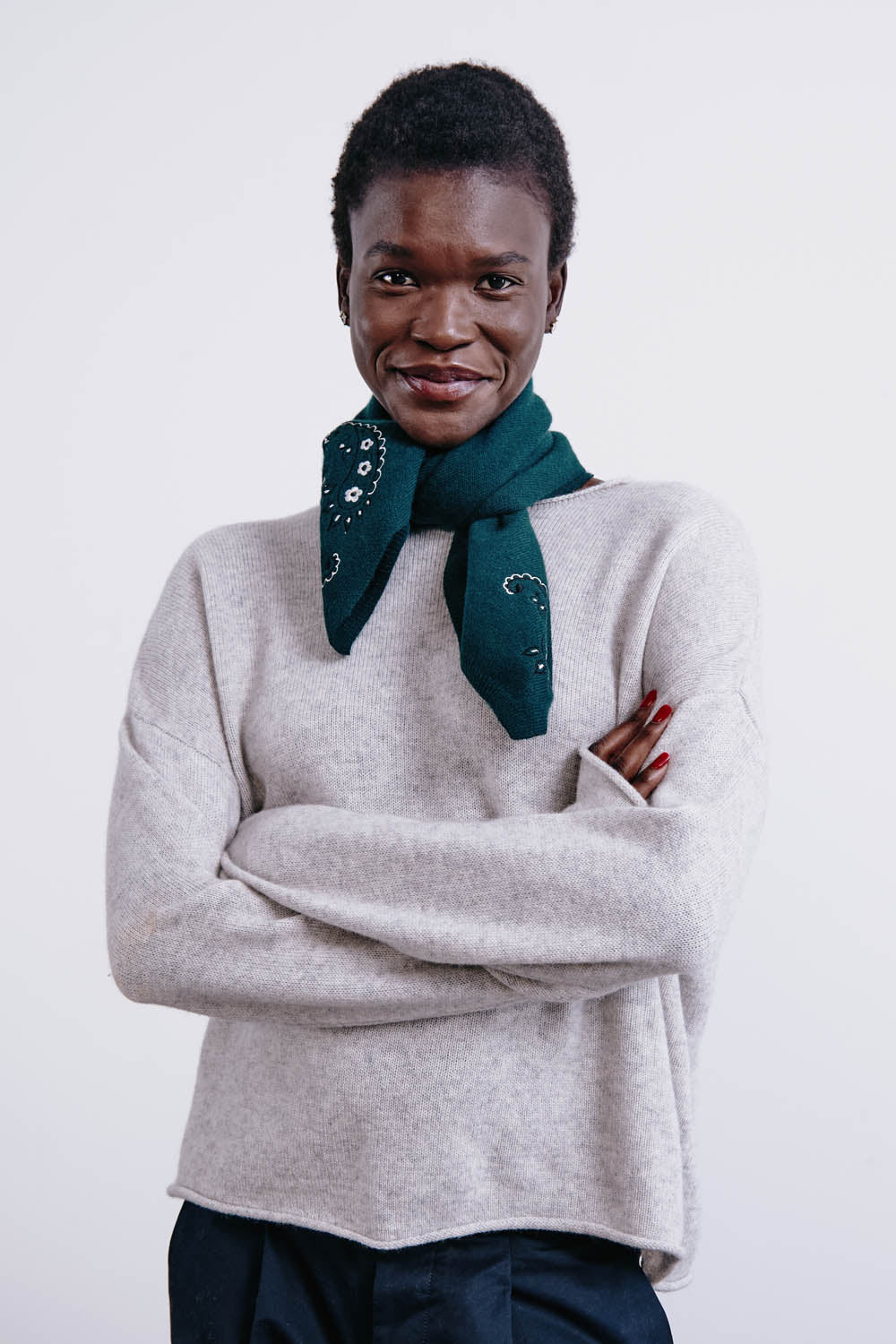 Wool Cashmere Embroidered Bandana Green - Image 4